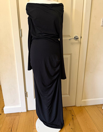 Black draped cold shoulder - black,