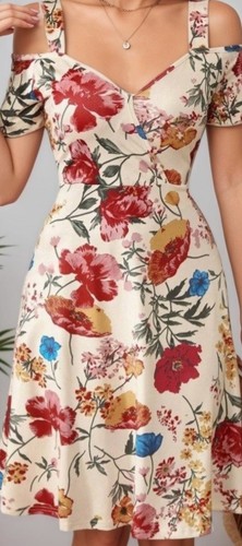 Floral cold shoulder - floral, dress