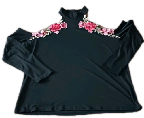 Ladies black high neck - ladies, floral