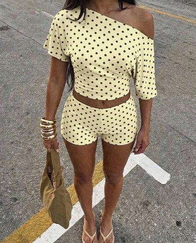 Yellow black polka dot piece - dot, 2-piece