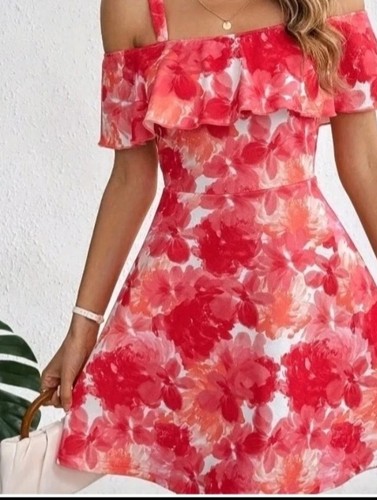 Floral cold shoulder dress - floral,