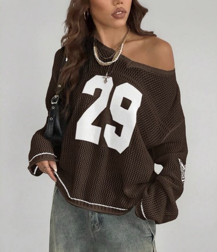 Brown mesh varsity top off - brown,